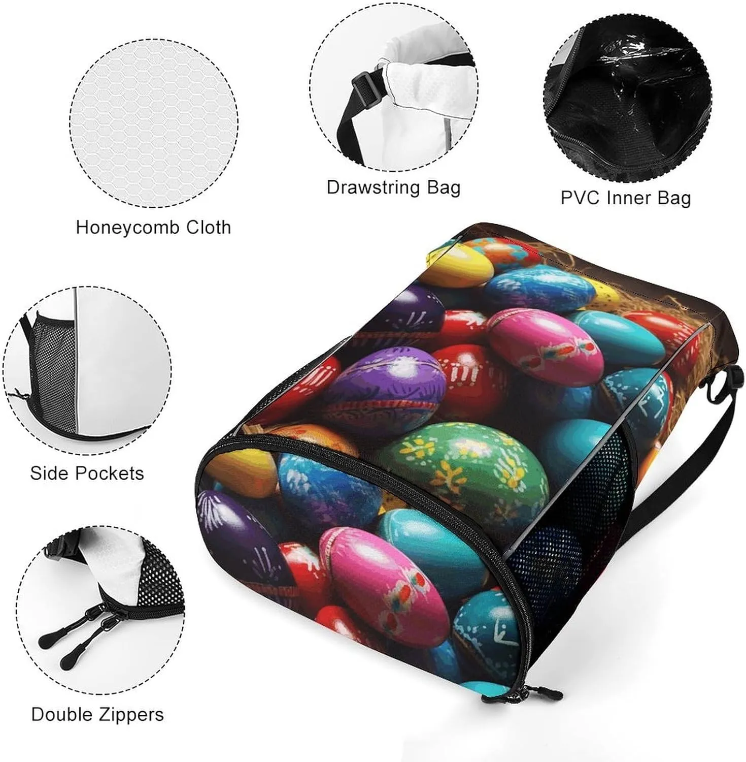 Drawstring Backpack,Colorful Easter Eggs Printed Drawstring Bags,String Backpack with Shoes Compartment And Wet Proof Pocket,Small Sports Gym Cinch Bags for Women & Men