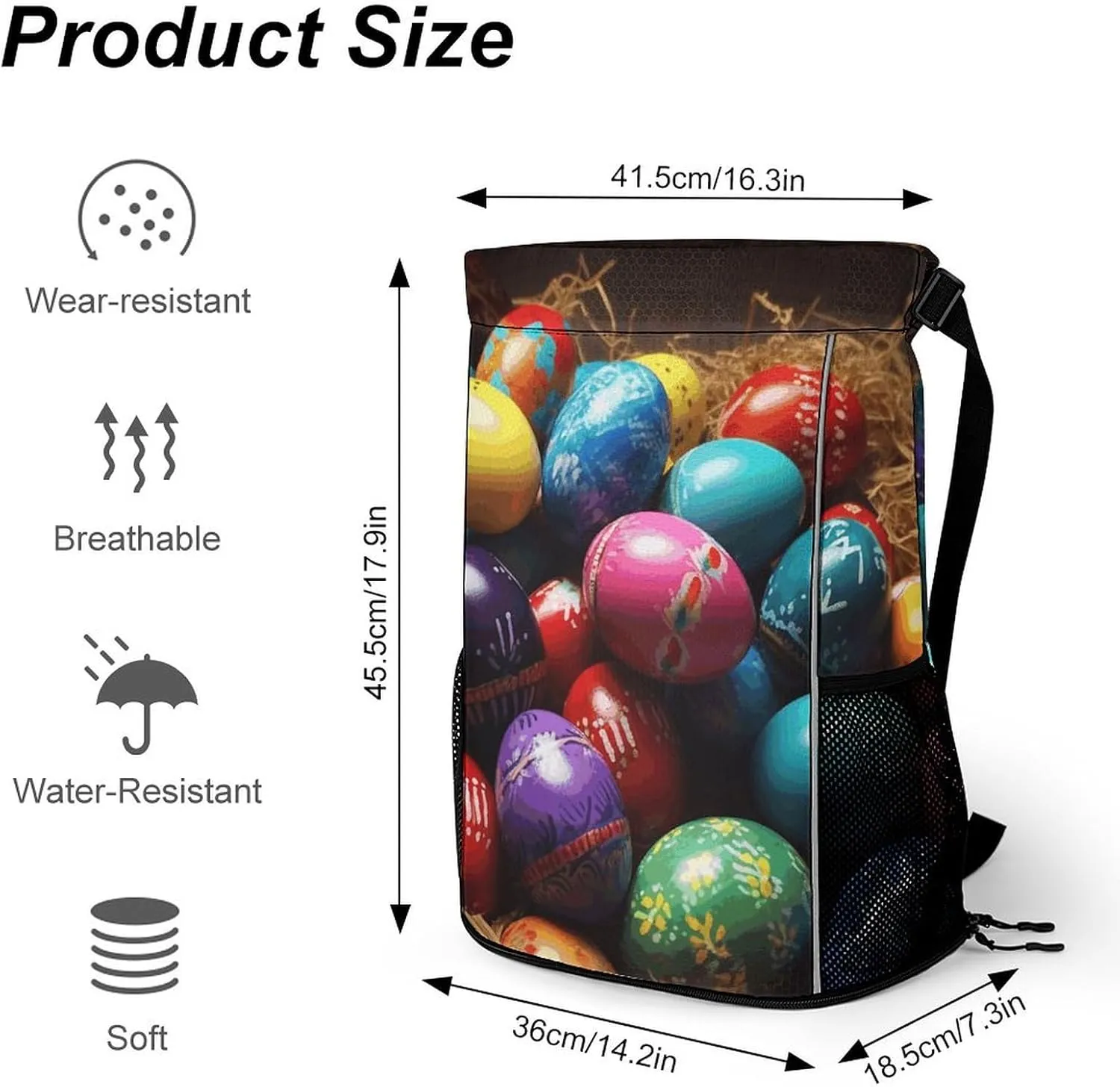 Drawstring Backpack,Colorful Easter Eggs Printed Drawstring Bags,String Backpack with Shoes Compartment And Wet Proof Pocket,Small Sports Gym Cinch Bags for Women & Men