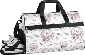 Dreamcatcher Feather Sports Gym Bag with Wet Pocket & Shoes Compartment Waterproof Workout Duffel Bag for Women and Men Weekender Overnight Duffle Bag Travel Carry-on Tote