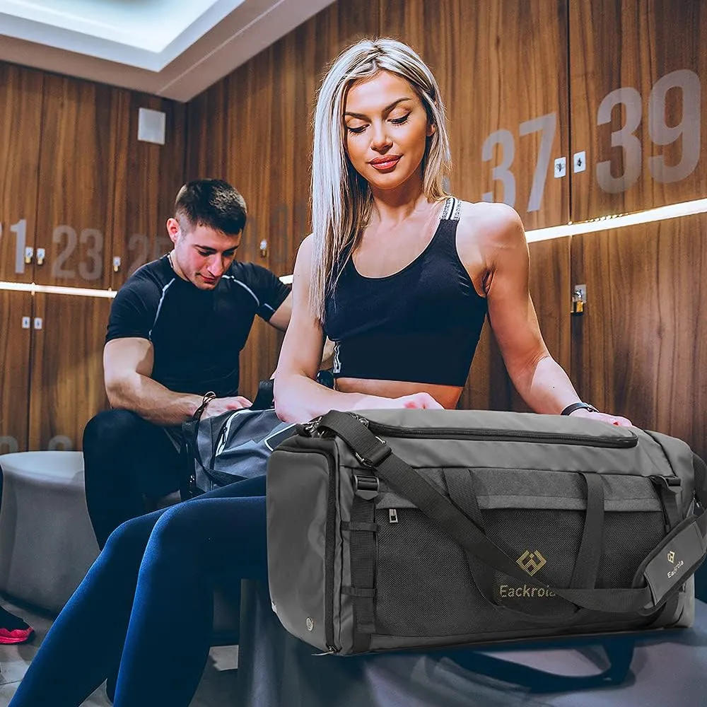 Eackrola Gym Bags for Men with Shoe Compartment Sports Duffel bag with Wet Pocket for women 65L, Gray, 65L, Gym