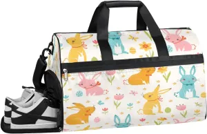 Easter Bunny Rabbit Flower Resistant Sports Gym Bag for Women Men Travel Duffel bag with Wet Pocket & Shoes Compartment Waterproof Weekender Bag 19.7"x9.9"x13"
