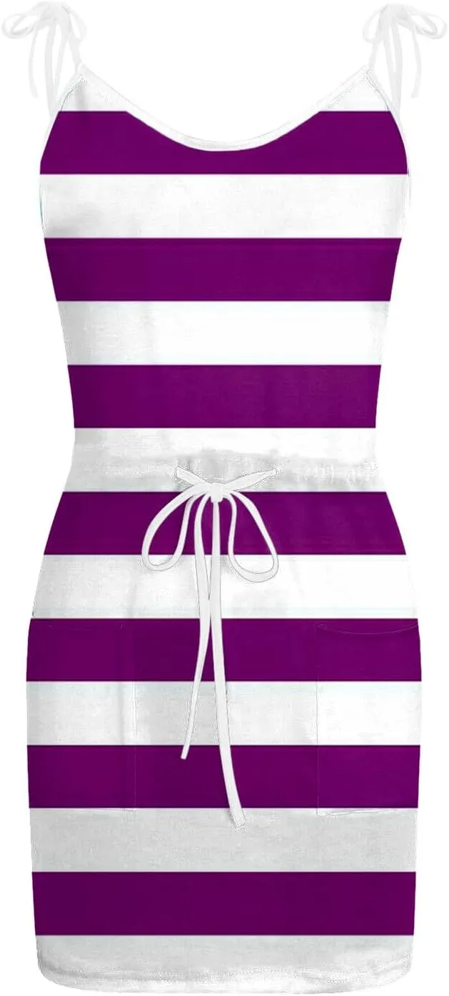 Eduavar Summer Dresses for Women 2024, Dresses for Women 2024 Casual Color Block V Neck Camisole Tank Dress with Drawstring