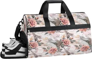 Eiffel Tower Flower Sports Gym Bag with Wet Pocket & Shoes Compartment Waterproof Workout Duffel Bag for Women and Men Weekender Overnight Duffle Bag Travel Carry-on Tote
