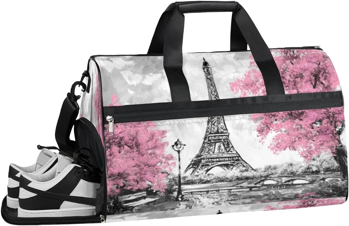 Eiffel Tower Sports Gym Bag with Wet Pocket & Shoes Compartment Waterproof Workout Duffel Bag for Women and Men Weekender Overnight Duffle Bag Travel Carry-on Tote