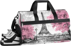 Eiffel Tower Sports Gym Bag with Wet Pocket & Shoes Compartment Waterproof Workout Duffel Bag for Women and Men Weekender Overnight Duffle Bag Travel Carry-on Tote