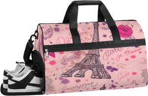Eiffel Towers Design Sports Gym Bag with Wet Pocket & Shoes Compartment Waterproof Workout Duffel Bag for Women and Men Weekender Overnight Duffle Bag Travel Carry-on Tote