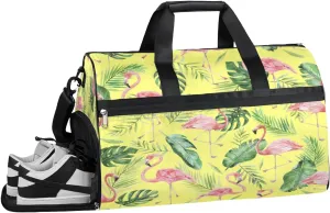 Elegant Flamingo Sports Gym Bag with Wet Pocket & Shoes Compartment Waterproof Workout Duffel Bag for Women and Men Weekender Overnight Duffle Bag Travel Carry-on Tote