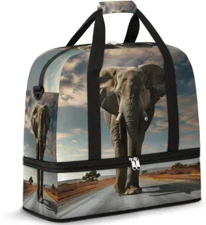 Elephant Travel Duffel Bag for Women Men, Animal Elephant Sports Gym Bag with Shoes Compartment Foldable Overnight Bag Weekender Tote Workout Carry On Luggage Bag