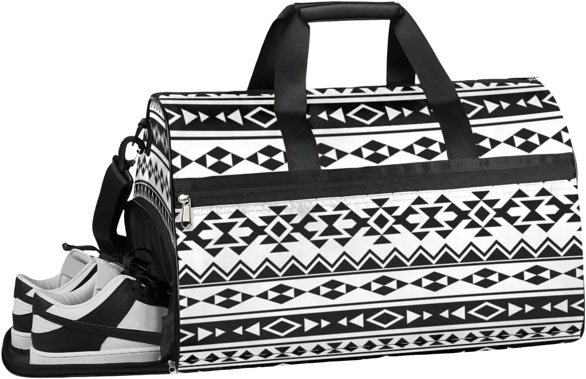 Ethnic Aztec Design Sports Gym Bag with Wet Pocket & Shoes Compartment Waterproof Workout Duffel Bag for Women and Men Weekender Overnight Duffle Bag Travel Carry-on Tote