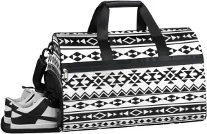 Ethnic Aztec Design Sports Gym Bag with Wet Pocket & Shoes Compartment Waterproof Workout Duffel Bag for Women and Men Weekender Overnight Duffle Bag Travel Carry-on Tote