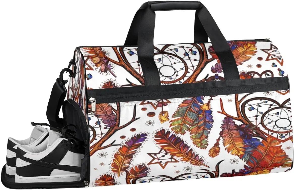Ethnic Dreamcatcher Sports Gym Bag with Wet Pocket & Shoes Compartment Waterproof Workout Duffel Bag for Women and Men Weekender Overnight Duffle Bag Travel Carry-on Tote