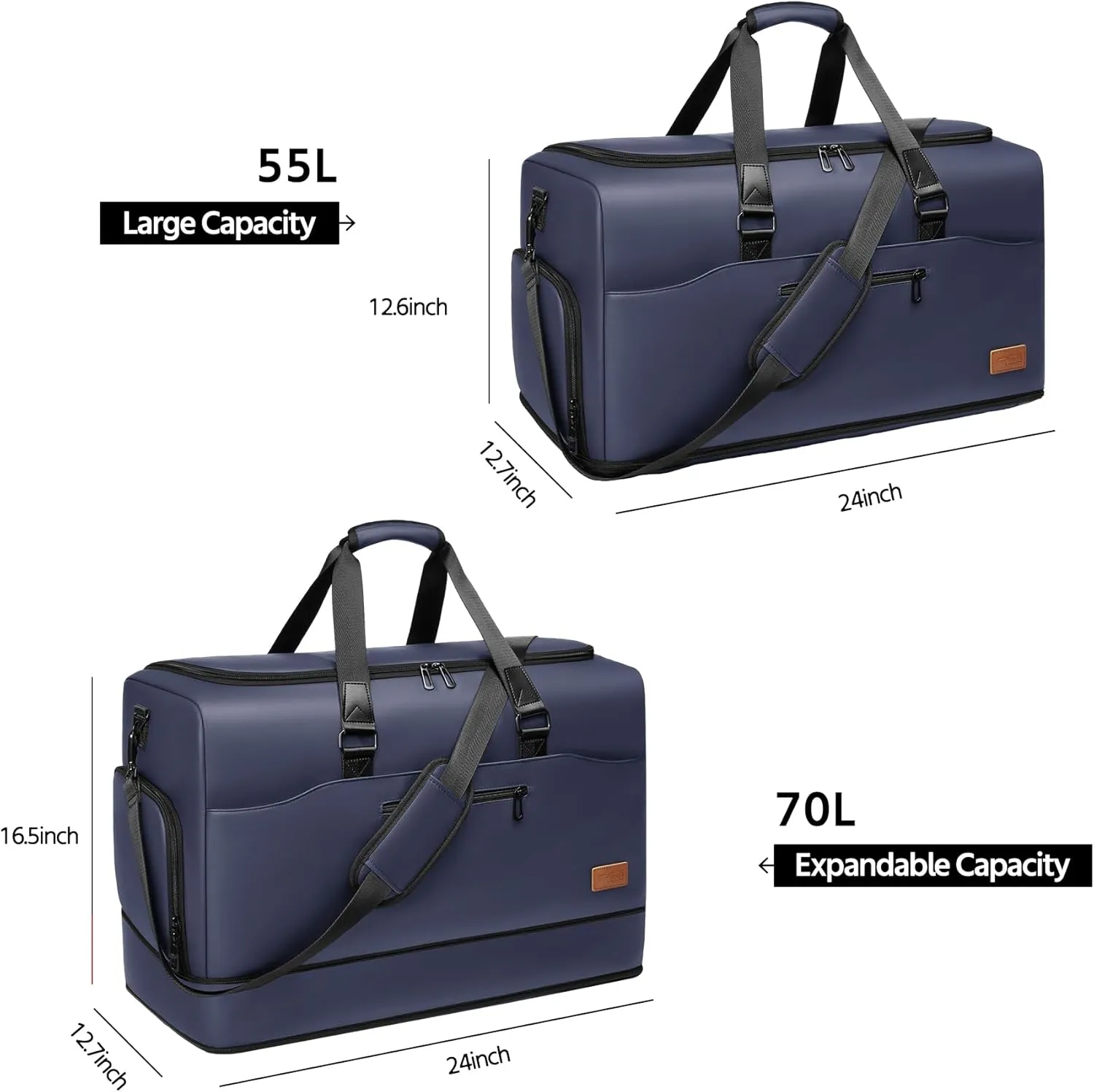 Expandable 55/70L Duffle Bag for Travel,Travel Bag for Men,Carry on Weekend Bag with Shoe Compartment,Waterproof Gym Bags Overnight Bag for Men Women