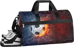 Fiery Soccer Sports Gym Bag with Wet Pocket & Shoes Compartment Waterproof Workout Duffel Bag for Women and Men Weekender Overnight Duffle Bag Travel Carry-on Tote
