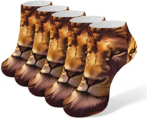 Fire Lion Burning Flame 5 Pairs Low Cut Ankle Socks for Men Women Athletic Running Socks No Show Breathable