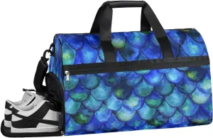 Fish Mermaid Sports Gym Bag with Wet Pocket & Shoes Compartment Waterproof Workout Duffel Bag for Women and Men Weekender Overnight Duffle Bag Travel Carry-on Tote