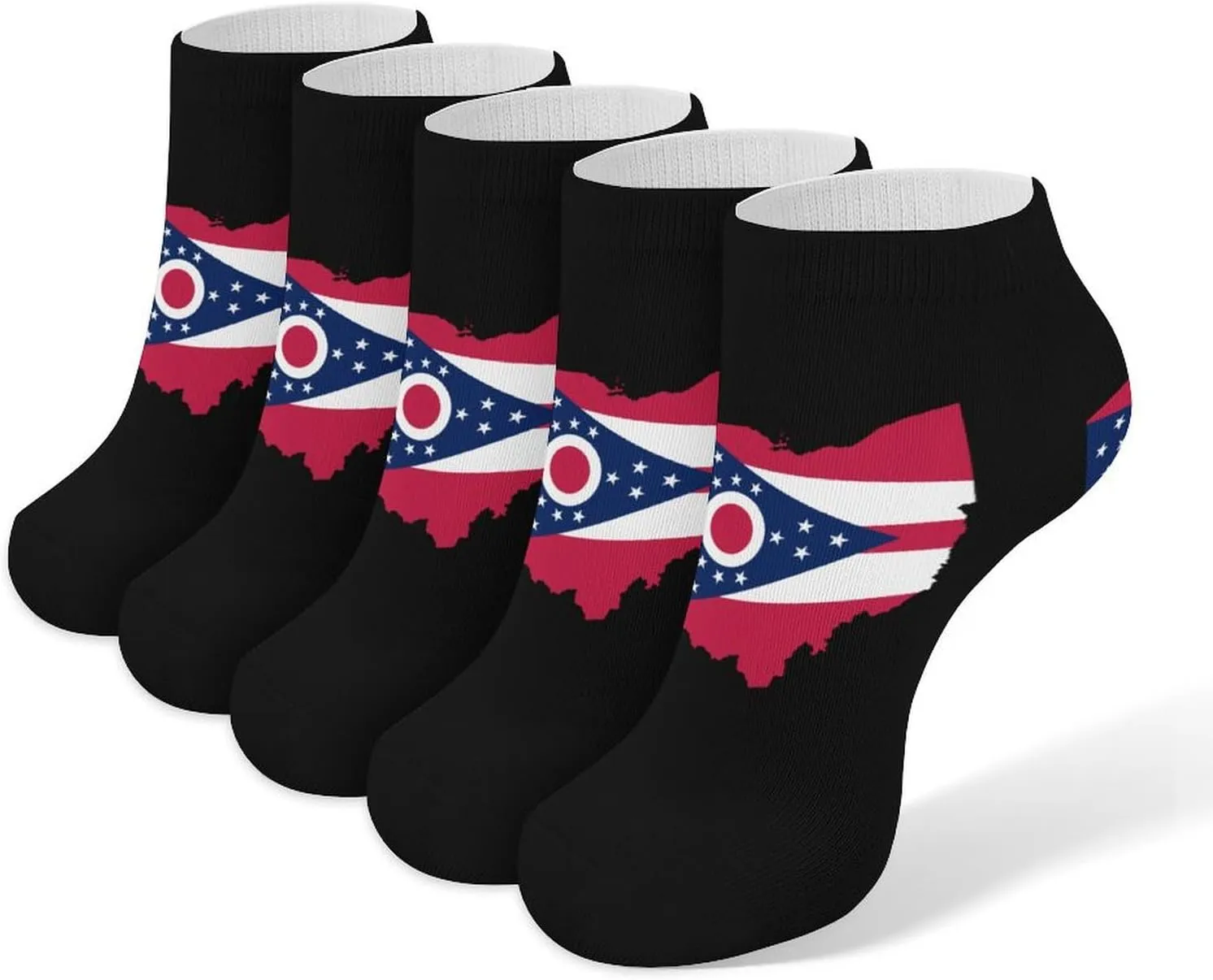 Flag Map of Ohio 5 Pairs Low Cut Ankle Socks for Men Women Athletic Running Socks No Show Breathable