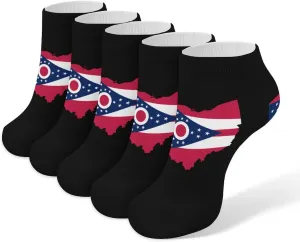 Flag Map of Ohio 5 Pairs Low Cut Ankle Socks for Men Women Athletic Running Socks No Show Breathable