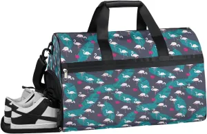 Flamingo Leaf Flower Sports Gym Bag for Women and Men Travel Duffel Bag Overnight Shoulder Bag Waterproof Workout Bag Portable Sports Tote with Shoes Compartment