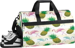 Flamingo Pineapple Cartoon Sports Gym Bag with Wet Pocket & Shoes Compartment Waterproof Workout Duffel Bag for Women and Men Weekender Overnight Duffle Bag Travel Carry-on Tote