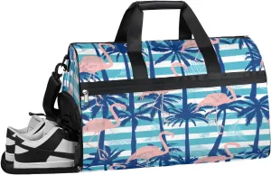 Flamingo Print Sports Gym Bag with Wet Pocket & Shoes Compartment Waterproof Workout Duffel Bag for Women and Men Weekender Overnight Duffle Bag Travel Carry-on Tote