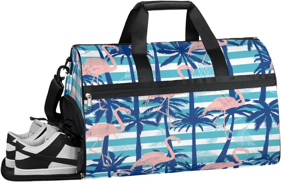 Flamingo Print Sports Gym Bag with Wet Pocket & Shoes Compartment Waterproof Workout Duffel Bag for Women and Men Weekender Overnight Duffle Bag Travel Carry-on Tote