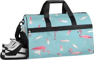 Flamingo Sports Gym Bag with Wet Pocket & Shoes Compartment Waterproof Workout Duffel Bag for Women and Men Weekender Overnight Duffle Bag Travel Carry-on Tote