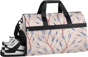 Floral Branches Sports Gym Bag for Women and Men Travel Duffel Bag Farmhouse Overnight Shoulder Bag Waterproof Workout Bag Portable Sports Tote with Shoes Compartment