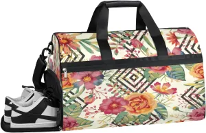 Floral Design Pattern Sports Gym Bag with Wet Pocket & Shoes Compartment Waterproof Workout Duffel Bag for Women and Men Weekender Overnight Duffle Bag Travel Carry-on Tote