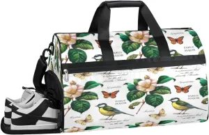 Flower Birds Sports Gym Bag with Wet Pocket & Shoes Compartment Waterproof Workout Duffel Bag for Women and Men Weekender Overnight Duffle Bag Travel Carry-on Tote
