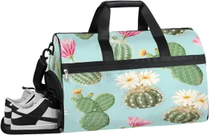 Flower Blue Cactus Sports Gym Bag with Wet Pocket & Shoes Compartment Waterproof Workout Duffel Bag for Women and Men Weekender Overnight Duffle Bag Travel Carry-on Tote