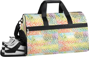 Flower Boho Colorful Sports Gym Bag for Women and Men Travel Duffel Bag Overnight Shoulder Bag Waterproof Workout Bag Portable Sports Tote with Shoes Compartment