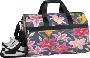 Flower Colored Lily Sports Gym Bag with Wet Pocket & Shoes Compartment Waterproof Workout Duffel Bag for Women and Men Weekender Overnight Duffle Bag Travel Carry-on Tote