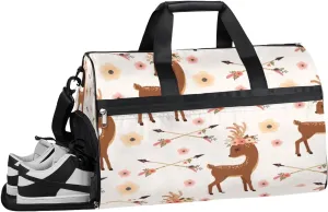 Flower Deer Sports Gym Bag with Wet Pocket & Shoes Compartment Waterproof Workout Duffel Bag for Women and Men Weekender Overnight Duffle Bag Travel Carry-on Tote
