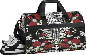 Flower Floral Flaid Pattern Resistant Sports Gym Bag for Women Men Travel Duffel bag with Wet Pocket & Shoes Compartment Waterproof Weekender Bag 19.7"x9.9"x13"