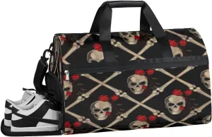 Flower Skull Sports Gym Bag with Wet Pocket & Shoes Compartment Waterproof Workout Duffel Bag for Women and Men Weekender Overnight Duffle Bag Travel Carry-on Tote