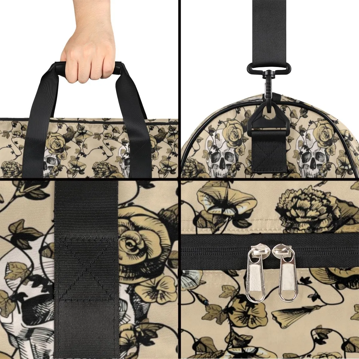 Flower Skulls Paint Sports Gym Bag for Women Men Travel Duffel Bag with Wet Pocket & Shoes Compartment Waterproof Weekender Overnight Tote Carry on Bag Lightweight