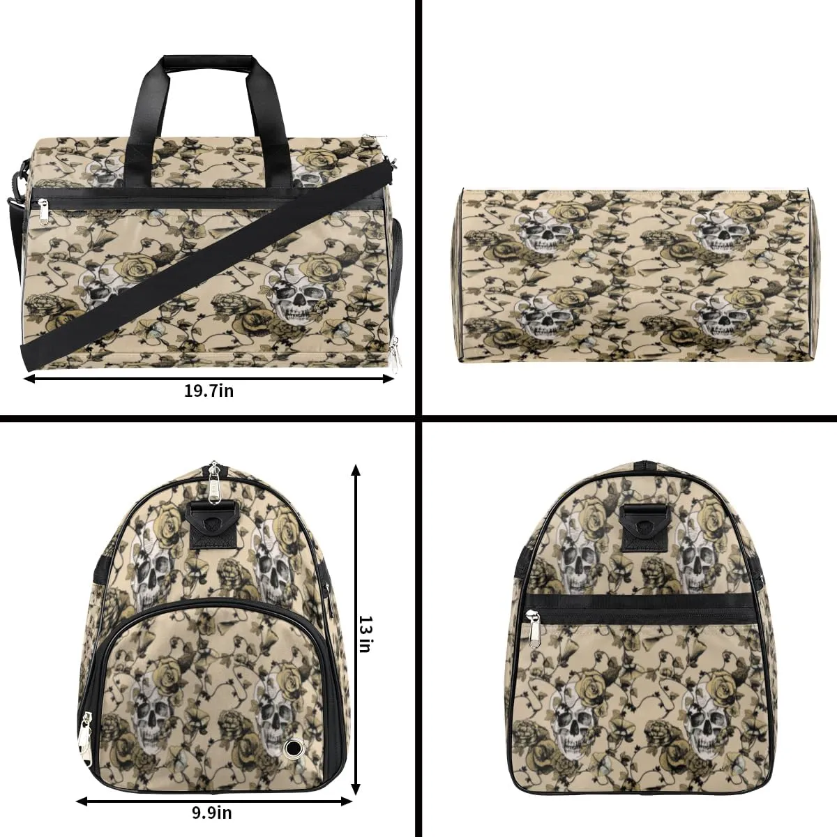 Flower Skulls Paint Sports Gym Bag for Women Men Travel Duffel Bag with Wet Pocket & Shoes Compartment Waterproof Weekender Overnight Tote Carry on Bag Lightweight