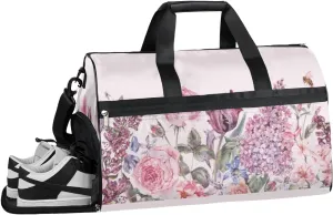Flowers Stytle Sports Gym Bag with Wet Pocket & Shoes Compartment Waterproof Workout Duffel Bag for Women and Men Weekender Overnight Duffle Bag Travel Carry-on Tote