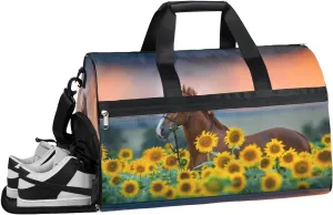 Flowers Sunflower Sports Gym Bag with Wet Pocket & Shoes Compartment Waterproof Workout Duffel Bag for Women and Men Weekender Overnight Duffle Bag Travel Carry-on Tote