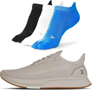 FLUX FOOTWEAR Adapt Bundle  Womens Zero-Drop Running Shoes with Knit Upper & UltraFlex Midsole   3-Pack Medium No-Show Toe Socks  Lightweight, Breathable, and Versatile  Sand RN - W9/M7.5