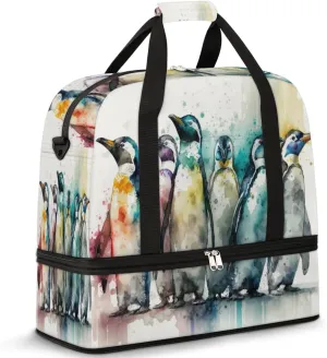 Foldable Travel Duffel Bag Tote Carry on Luggage Bag Penguins Tie Dye Sports Gym Bag with Shoes Compartment Small Overnight Weekender Bag for Women Men