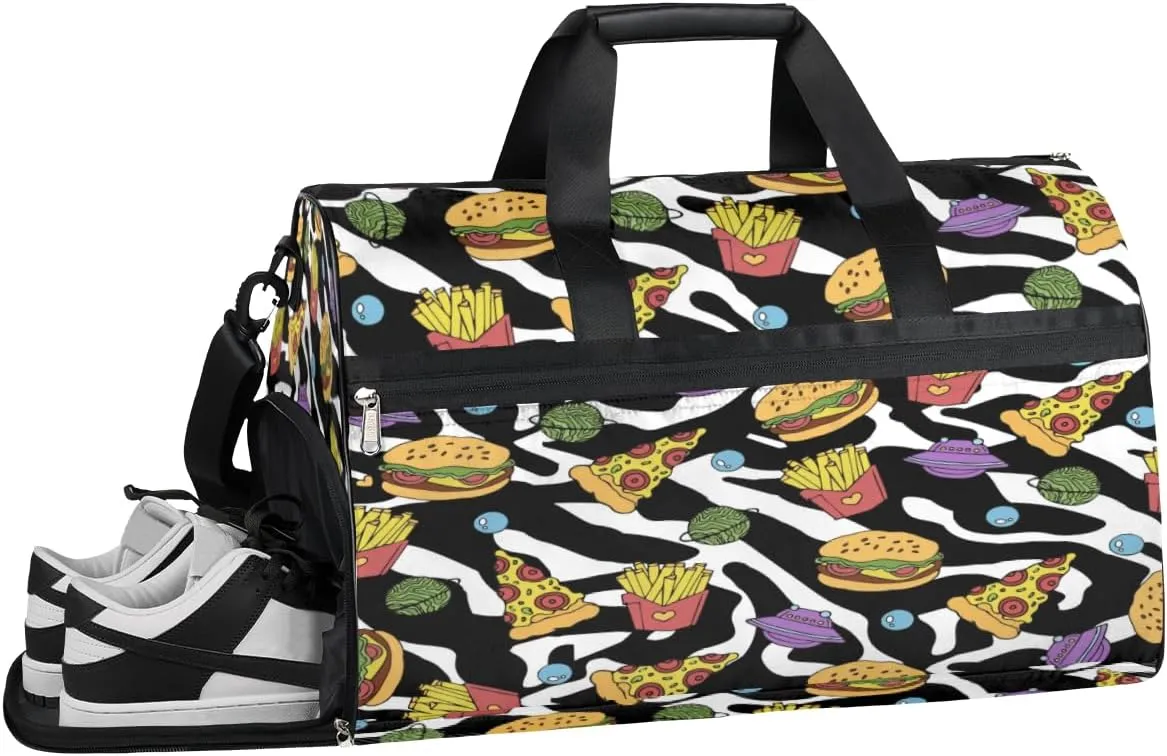 Food Sports Gym Bag with Wet Pocket & Shoes Compartment Waterproof Workout Duffel Bag for Women and Men Weekender Overnight Duffle Bag Travel Carry-on Tote