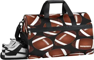 Football Pattern Sports Gym Bag with Wet Pocket & Shoes Compartment Waterproof Workout Duffel Bag for Women and Men Weekender Overnight Duffle Bag Travel Carry-on Tote