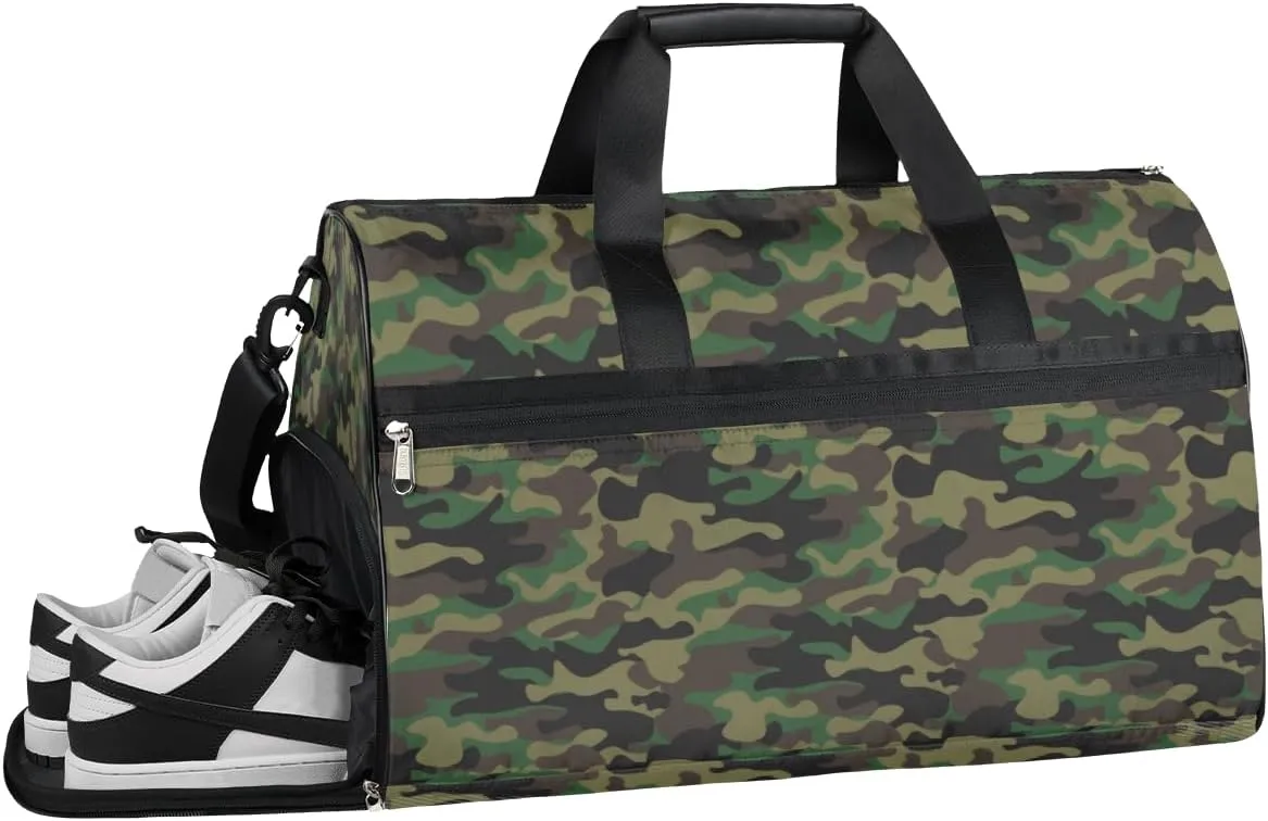 Forest Camo Sports Gym Bag with Wet Pocket & Shoes Compartment Waterproof Workout Duffel Bag for Women and Men Weekender Overnight Duffle Bag Travel Carry-on Tote