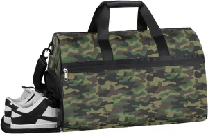 Forest Camo Sports Gym Bag with Wet Pocket & Shoes Compartment Waterproof Workout Duffel Bag for Women and Men Weekender Overnight Duffle Bag Travel Carry-on Tote