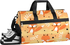 Fox Pattern Sports Gym Bag with Wet Pocket & Shoes Compartment Waterproof Workout Duffel Bag for Women and Men Weekender Overnight Duffle Bag Travel Carry-on Tote