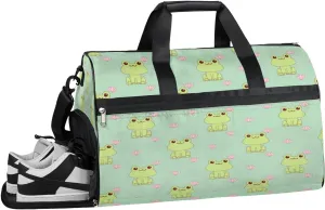 Frog And Flower Sports Gym Bag with Wet Pocket & Shoes Compartment Waterproof Workout Duffel Bag for Women and Men Weekender Overnight Duffle Bag Travel Carry-on Tote