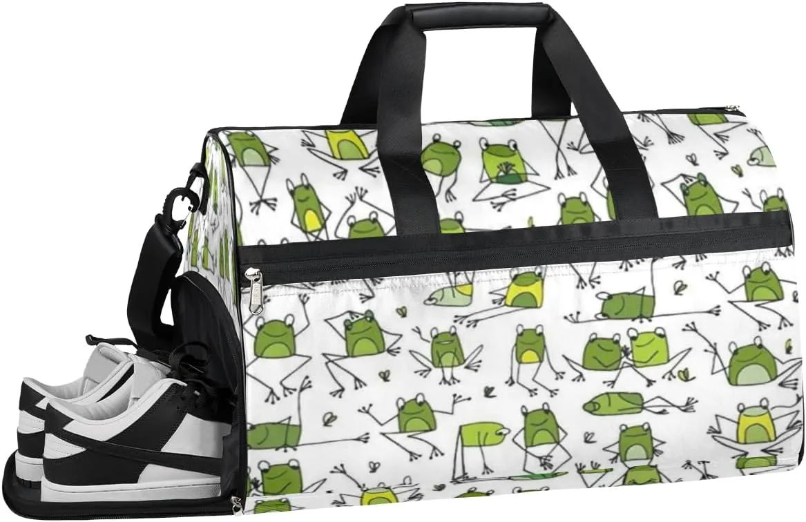 Frog Cute Animal Sports Gym Bag with Wet Pocket & Shoes Compartment Waterproof Workout Duffel Bag for Women and Men Weekender Overnight Duffle Bag Travel Carry-on Tote