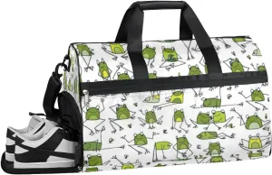Frog Cute Animal Sports Gym Bag with Wet Pocket & Shoes Compartment Waterproof Workout Duffel Bag for Women and Men Weekender Overnight Duffle Bag Travel Carry-on Tote