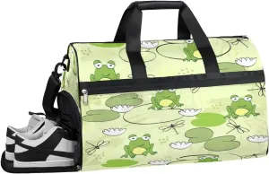 Frog Dragonfly Sports Gym Bag with Wet Pocket & Shoes Compartment Waterproof Workout Duffel Bag for Women and Men Weekender Overnight Duffle Bag Travel Carry-on Tote